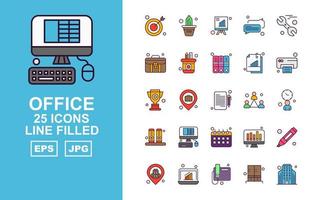 25 paquete de iconos premium lleno de línea office ii vector