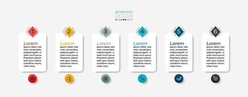 Se puede utilizar un cuadro de texto rectangular con 6 pasos para mostrar los resultados y explicar los procesos. infografía. vector