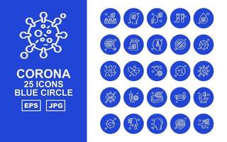 25 paquete de iconos de círculo azul premium corona virus vector