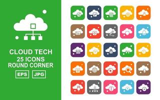 25 paquete de iconos de esquina redonda de tecnología de nube premium vector