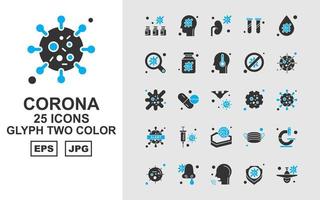 Paquete de iconos de dos colores de glifos de virus corona premium 25 vector