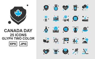 25 paquete de iconos de dos colores de glifos de día de canadá premium vector