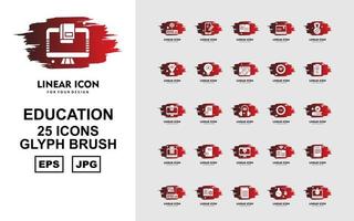 25 Premium Education Glyph Brush Icon Pack vector