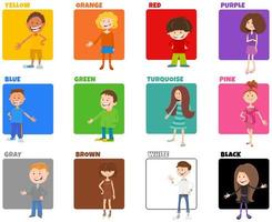 colores básicos con personajes infantiles de dibujos animados vector