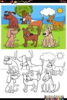 cartoon funny dogs group coloring book page vector