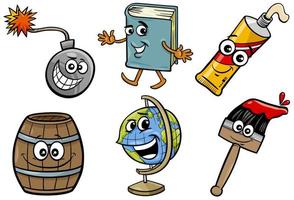 funny objects cartoon clip arts illustration set vector