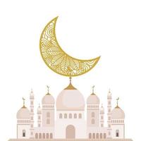 Estructura de la fachada del Islam mezquita con luna sobre fondo blanco. vector