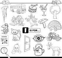 letter I educational task coloring book page