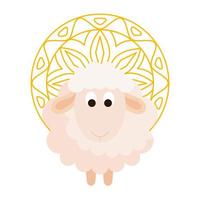 elegant ornament, round mandala golden with sheep animal