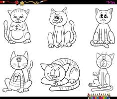 cartoon cats and kittens set color book page vector