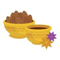 traditional arabic plate with dates fruit, ramadan kareem concept vector