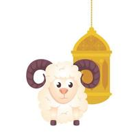 ramadan kareem lantern with goat on white background vector