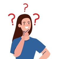 Woman avatar thinking with question marks vector design