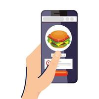 Hand holding smartphone with hamburger vector design