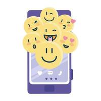 happy emojis on smartphone vector design