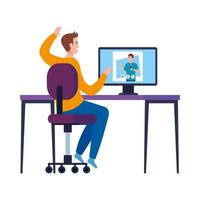 Man at chair and boy on computer in video chat vector design