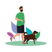 man with mask and sportswear running with dog vector design