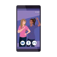 Women on smartphone in video chat vector design