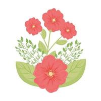 red flowers with leaves vector design