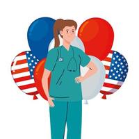 doctor woman with stethoscope and usa balloons vector design