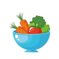 carrot tomato and lettuce inside bowl vector design