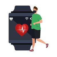 man with mask sportswear and smartwatch vector design