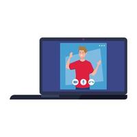 Man on laptop in video chat vector design