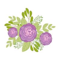 purple flowers with leaves vector design