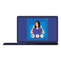 Woman on laptop in video chat vector design