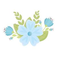 blue flowers with leaves vector design