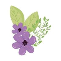 purple flowers with leaves vector design