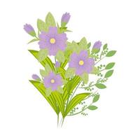 purple flowers with leaves vector design