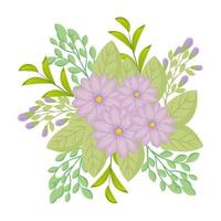 purple flowers with leaves vector design