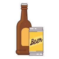 bottle with can of beer on white background vector