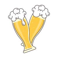 two glass of beer with froth, cheers, on white background vector