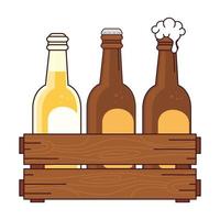 Cervezas en la caja de madera, sobre fondo blanco. vector