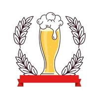 glass of beer with ribbon decoration and spike on white background vector