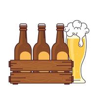 beers set in the wooden box with glass beer, on white background vector