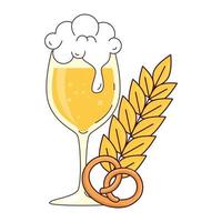 cup glass of beer, with pretzel and spike on white background vector