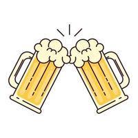 mugs of beer with froth, cheers, on white background vector