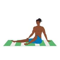 man afro in shorts, happy guy afro in swimsuit sitting on the towel vector
