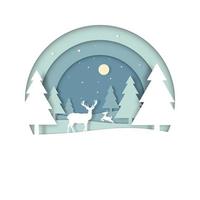 Deers in the forest with snow in the winter season vector