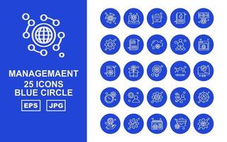 25 paquete de iconos de círculo azul de gestión premium vector