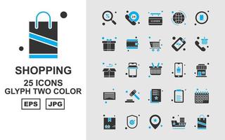 25 paquete de iconos de dos colores de glifos de compras premium vector