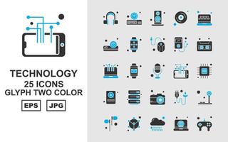 25 Premium Technology Glyph Two Color Icon Pack