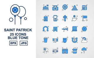Paquete de 25 iconos premium de tono azul de San Patricio vector