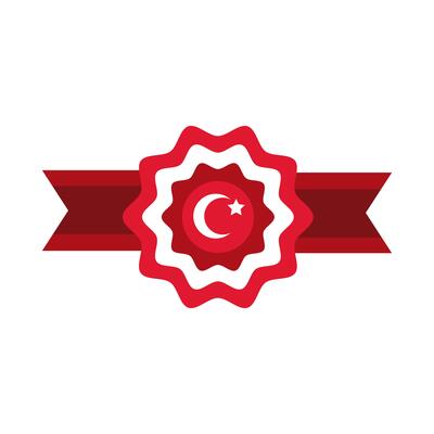 Turkey Republic Day moon and star symbol in ribbon frame flat style