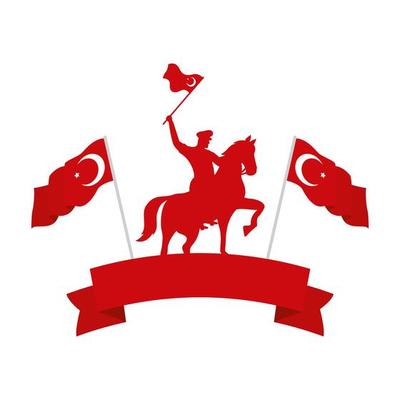 turkish military on horse with turkey flags