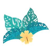 hibiscus beautiful yellow color, with tropical leaves, spring summer botanical vector