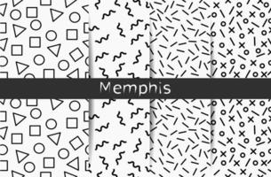 Collection of four black and white Memphis seamless pattern vector